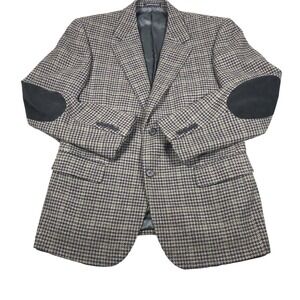 Kent & Curwen Cashmere Blazer Men's 46 Gray Beige Houndstooth Elbow Patch Jacket
